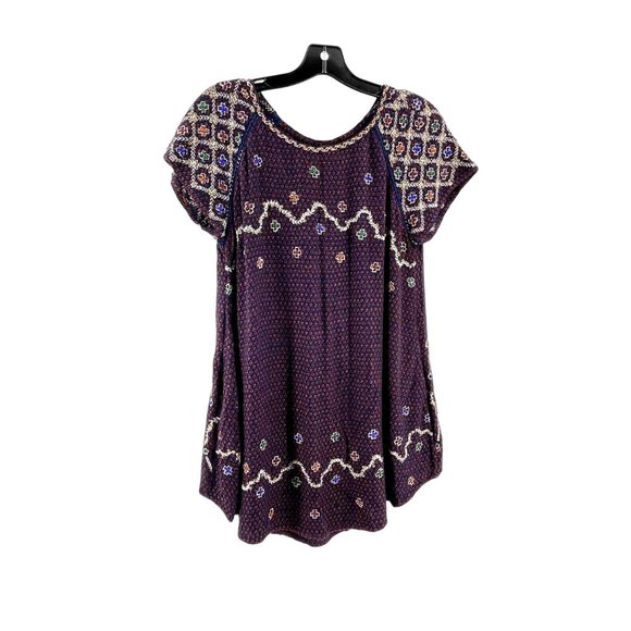 Free People Tops - Free People Short Sleeve Embroidered Sequin Shirt Top Peasant Blouse Size XS